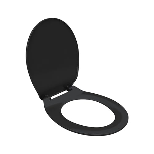 Image of TAXAN Black EWC Toilet Seat Cover (17 x 14.5 in) | Oval Shape, PVC Western Commode Seat with Lid | High Glossy Finish, Sleek Design, Non-Soft Closing Commode Seat Cover with Installation Kit