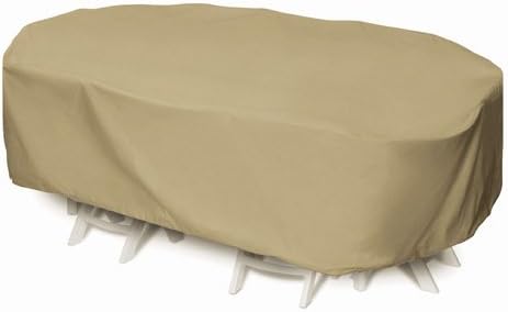 2D-PF92605 Oval And Rectangle Table Set Cover With Level 4 UV Protection, 92-Inch, Khaki