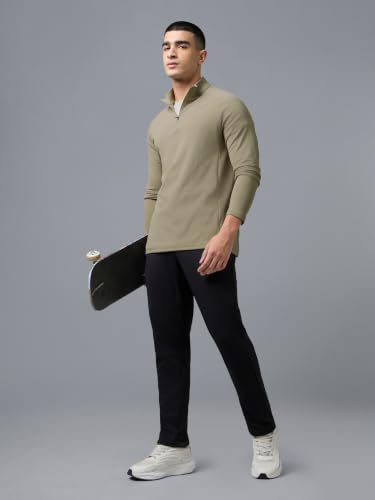 Image of TECHNOSPORT Men's Solid Full Sleeve T-Shirt ELASTOPLUS Quick Dry Slim Fit Mock Neck Sports Tee for Training Layering Casual Wear UPF50+ Anti Odour