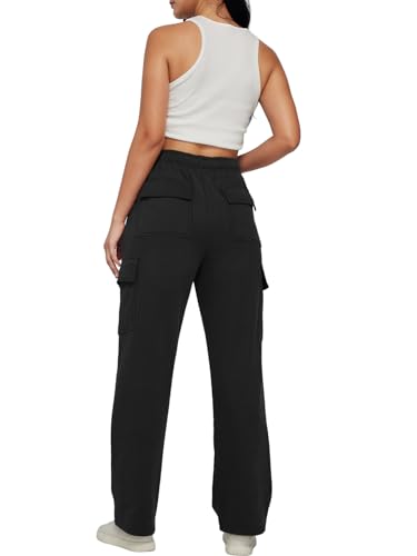 Trendy Queen Womens Cargo Sweatpants Wide Leg Baggy Fleece High Waisted Sweats Pants Winter Clothes with Pockets2