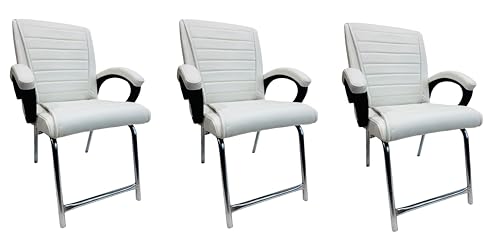 Image of RATISON Special Director Principal Manager Office Visitor with arm Rest with Double Pipe Frame and Cushioned seat Back (3, White, H Frame)