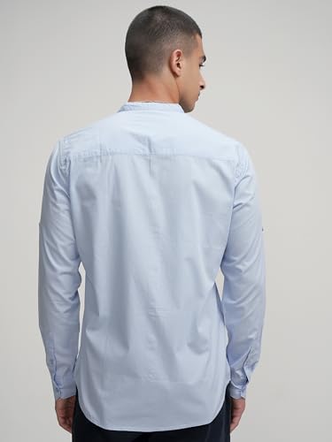 Image of Highlander Men's Slim Fit Casual Shirts | Solid | Long Sleeves | Mandarin Collar | Casual Shirts for Men