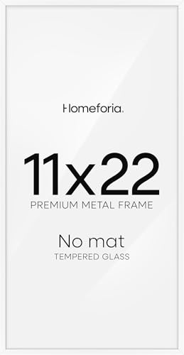 Image of Homeforia 11x22 White Newspaper Frame, High End Metal 11 x 22 Picture Frame without Mat, 22x11 Thin White Poster Frames for Wall, 11by22 inches Display Photo Frames, Tempered Glass, Wall Kit, Set of 2
