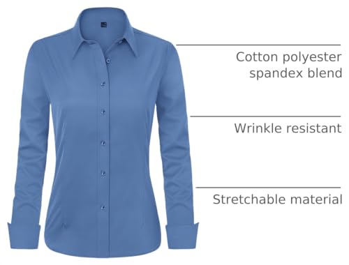 Image of J.VER Womens Dress Shirts Long Sleeve Button Down Shirt Wrinkle-Free Business Casual Blouse Office Work Tops