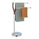 Relaxdays Handtuchhalter stehend, Handtuchständer mit 2 Stangen, für Hand-& Badetücher, Metall und MDF, Silber/braun, 1 Stück