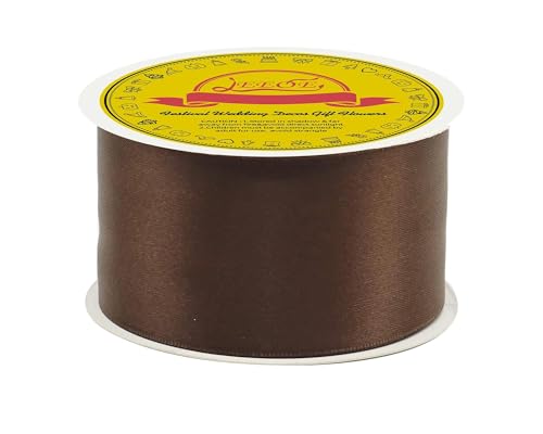 Image of Double Face Brown Satin Ribbon 2 inch X 25 Yards Polyester Brown Ribbon for Gift Wrapping Very Suitable for Weddings Party Invitation Decorations and More