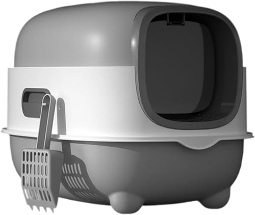Foldable Cats Litter Box for Home, Enclosed Cats Litter Box with Lid and Scoop, Large Size Anti-Splashing Easy to-Clean, Front Entry and Exit (Grey)