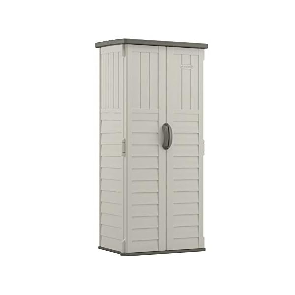 Suncast Vertical Tool Shed - Outdoor Storage Shed for Backyards and Patios - 20 Cubic Feet Capacity for Long Handled Tools and Garden Accessories