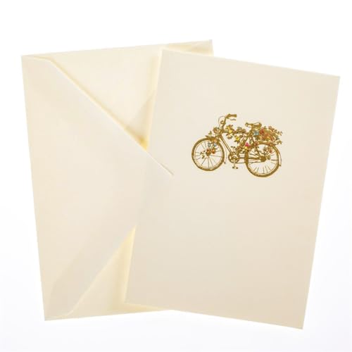 Image of Graphique Flower Bicycle La Petite Presse Boxed Notecards, 10 Embellished Gold Foil Blank Cards with Matching Envelopes and Storage Box, 3.25 inch x 4.75 inch