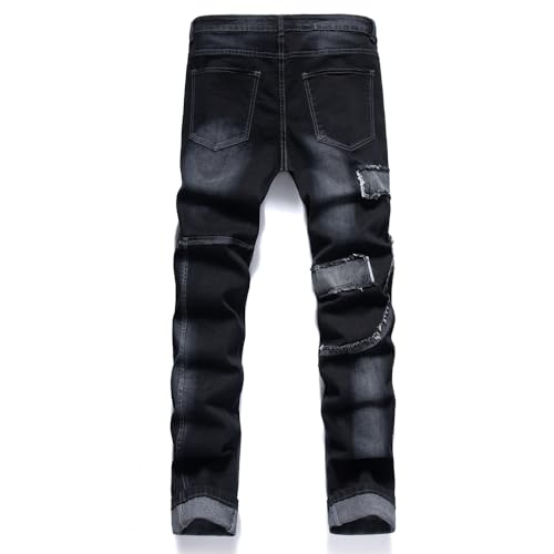 Men's Jeans Denim Pants Straight Patchwork Distressed Biker Jean Streetwear2