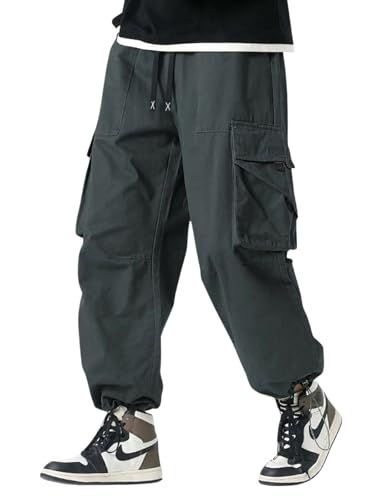 Image of GRECIILOOKS Men's Cargo Pants | 6 Pocket Cotton Cargo Joggers for Men | Loose Fit Stylish Pant with Pockets | Casual Baggy Trousers & Streetwear Lower