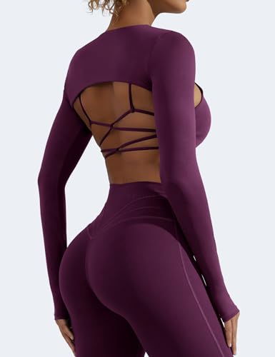 Image of YEOREO Women Crop Top Long Sleeve Bolero Open Front Workout Cropped Shirts Sports Shrug