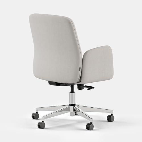 Branch Softside Mid Century Modern Office Chair, Fabric - Removable Arms & Mid Back Design with Luxury Cloud-Like Comfort - Adjustable Height - Integrated Lumbar Support - Bone - Thumbnail 3