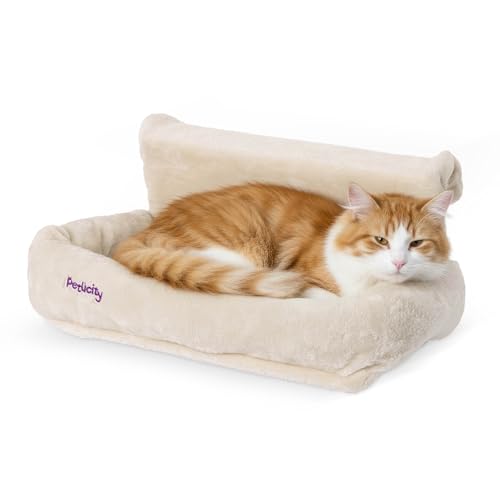 Petlicity Snuggle Padded Cat Radiator Bed - Machine Washable Fleece Cover and Foldable Arms Cat Hammock - Radiator Beds for Indoor Cats Dogs and Small Pets - Beige