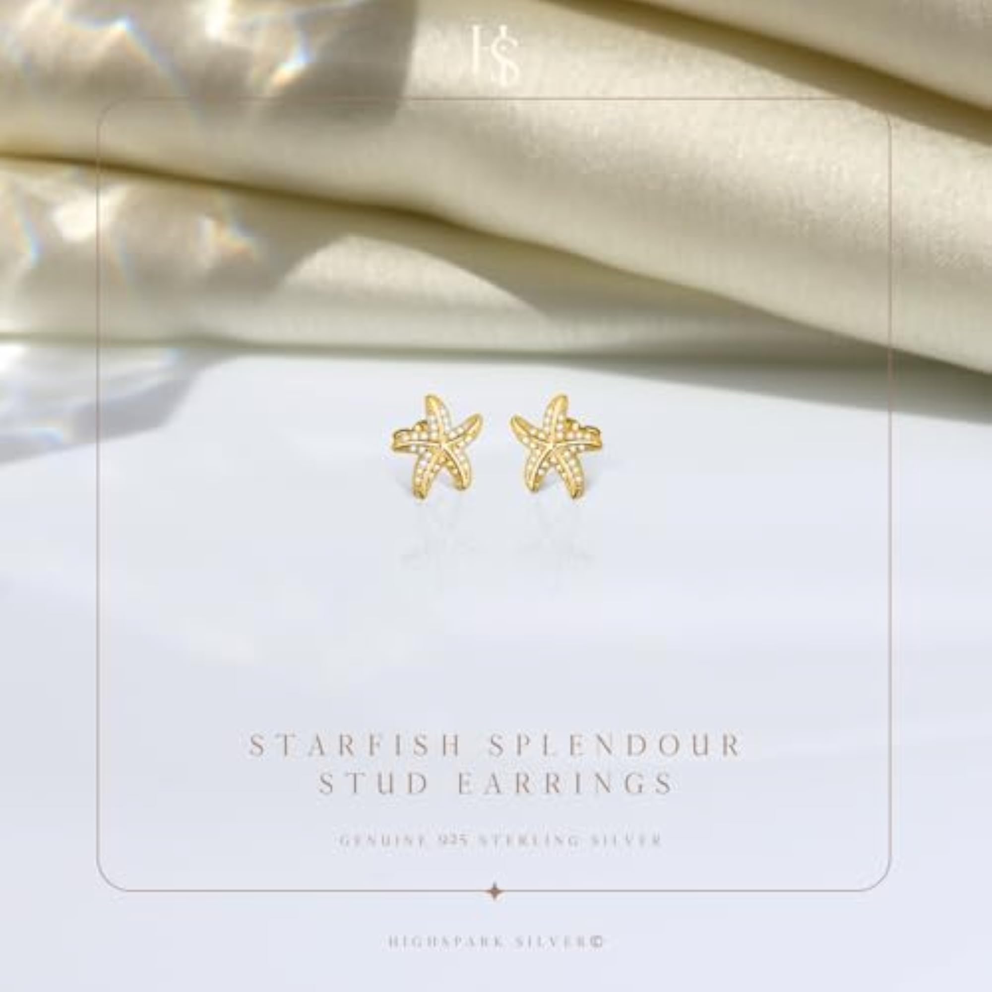 Women's 925 Silver Starfish Earrings in 18K Gold Finish