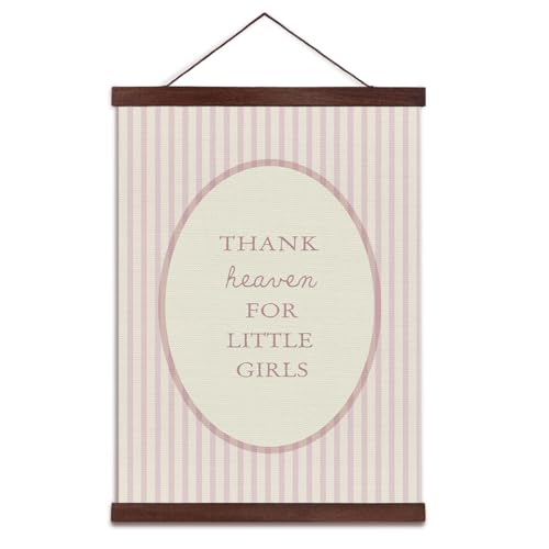 Image of YZSLA Girls Room Wall Art Decor,Thank Heaven for Little Girls, Vintage Nursery Baby Girls Room,Pink Stripe Wall Art Hanging Toddler Playroom Bedroom Dorm Decor,12x16 inch