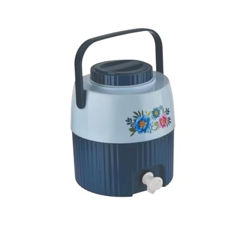 Image of Insulated Plastic Water Jug with Floral Design, 5 litres, Food Grade, BPA Free, Easy to Carry Handle, Green and Cream, Ideal for Office, Travel, Picnic and Kitchen (Blue)
