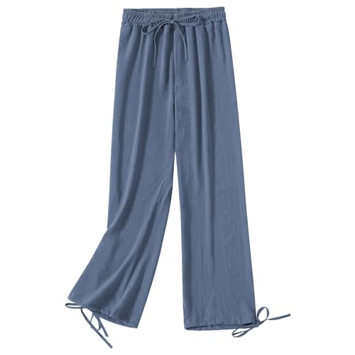 Jamron Mujer Tallas Grandes Pantalones de Cintura Alta y Pata Ancha Pantalones Casuales Elástico Holgado con Cordón Azul-3 5XL