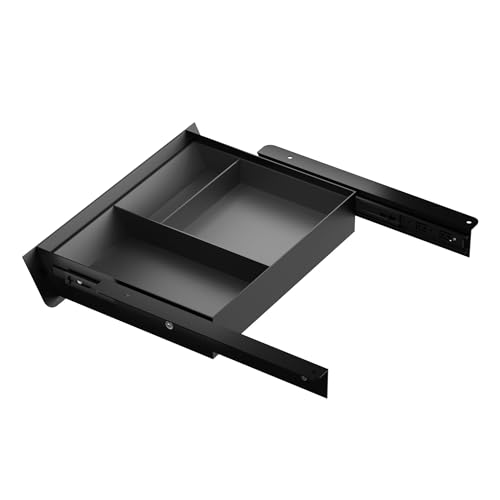 Image of Under Desk Drawer with Removable Tray, 15.4 inch Wide 2-in-1 Organizer - 60 Ergonomic Tilt, 4-Compartment Insert for Pens, Phones & Cables, Ball Bearing Slides, for Home Office & Student Desk