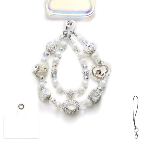 Phone Charm with Crystal Beads, Hands-free Wrist Strap for Most Phone Case, Anti-lost Keychain, Cute Bag Charms V- Rose Heart II