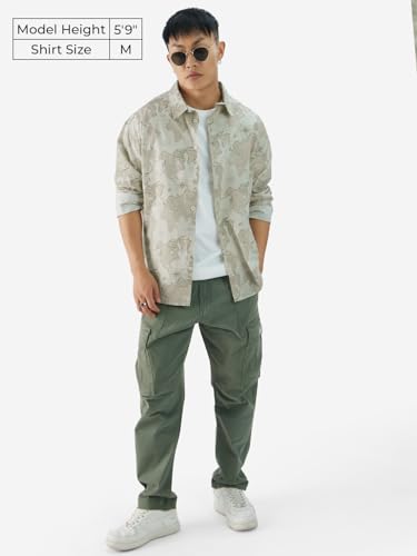 Image of The Souled Store The Map Men and Boys Long Sleeve Button Front All Over Printed Relaxed Fit Shirts