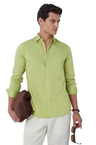 Image of Peter England Men's Slim Fit Full Sleeve Casual Shirt in Twill Weave Cotton