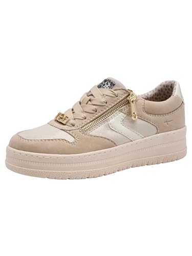 Tamaris Comfort Damen Sneaker flach zum Schnüren mit Reißverschluss, Beige (Beige Comb), 39 EU