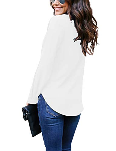 Yidarton Women's Cuffed Long Sleeve Casual V Neck Chiffon Blouses Tops with Tie(Cream White,XXL)