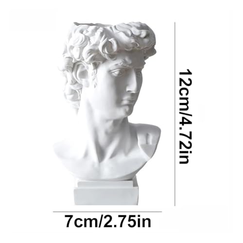 Pot de fleurs buste grec David en résine blanche de 7 x 12 cm