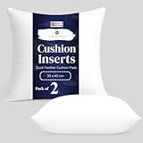 Lancashire Textiles Cushion Pads Generously Filled With Ethically Sourced Duck Feathers Encased In Pure Cambric Cotton Cover 2 Pack 16" x 16" (40cm) - 100% Downproof Cotton Cover - Made in UK
