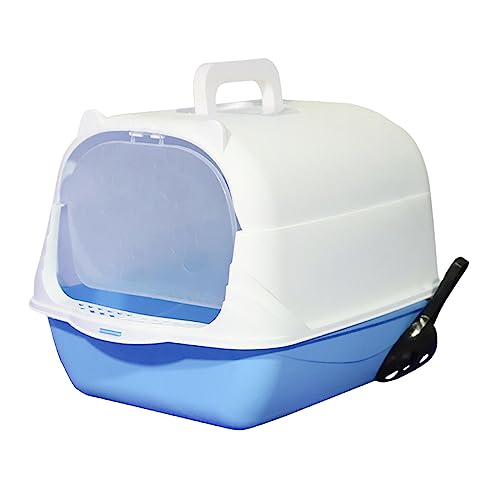 ?????? Hooded Cat Pet Fully Enclosed Cat Toilet Cat Litter Tray Kitten Potty, Blue