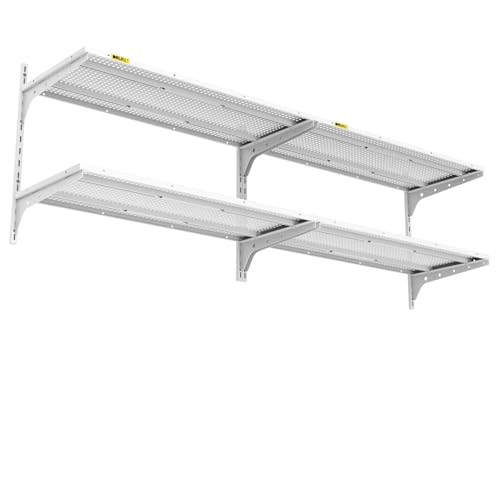 Brukid 2-Pack 2 Tier 1.3x3ft Garage Shelving Wall Mounted, 15.6x36inch per Shelf Height Cassette Adjustable Floating Shelves (White) by Brukid - Used condition - US$218.49