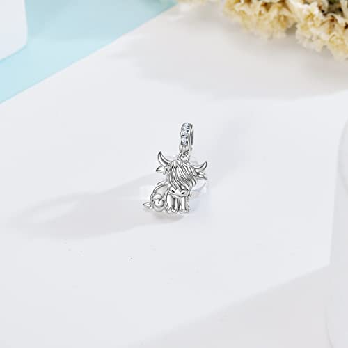 Sterling Silver Highland Cow Birthstone Charm for Bracelet - Cow Lover Gift for Women2