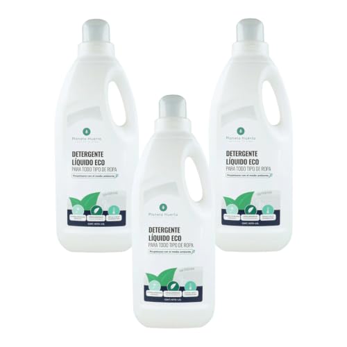 PLANETA HUERTO | Pack 3x Detergente Líquido Ecológico Sin Perfume 1,5L – Detergente Líquido biodegradable para ropa blanca y de color, eficaz a baja temperatura, ideal para piel sensible y bebés