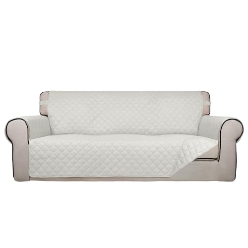 Image of PureFit Reversible Quilted Sofa Cover, Water Resistant Slipcover Furniture Protector, Washable Couch Cover with Non Slip and Elastic Straps for Kids, Dogs, Pets (Sofa, Ivory /Ivory)