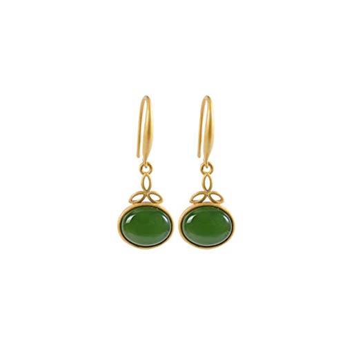 Boucles d'oreilles jaspe néphrite femelle style chinois ovale à crochet suspendu