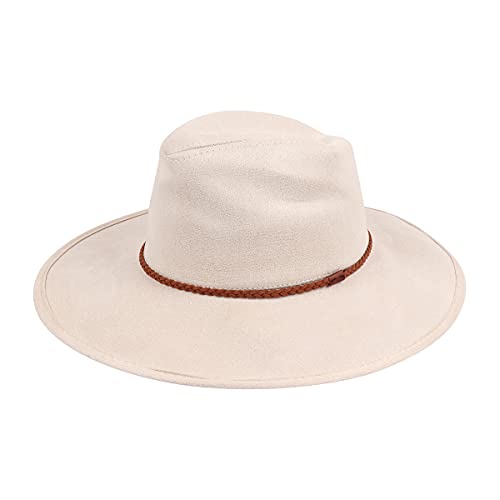 Women's Uv Sun Protection Foldable Floppy Beach Hat - Fashion Travel Wide Brim Straw Summer Cap, Fabric Reversible Hat (Cowboy Faux Suede - Ivory) #TOP2