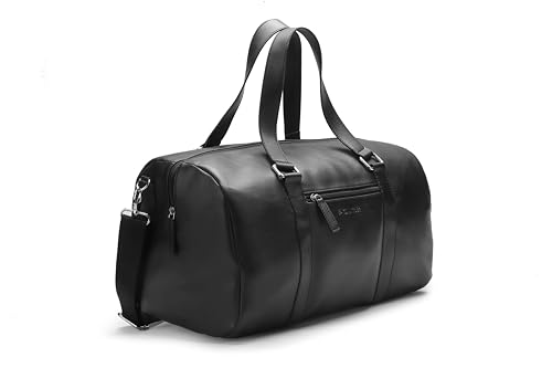 Image of POLICE Unisex Mattia Black Vegan Leather 50 LTR. Weekender Travel Duffle Bag for Business and Casual Use for Men and Women