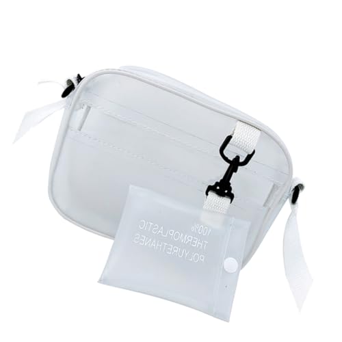CLISPEED Casual Transparent Frosted Plastic Crossbody Bag for Women Lightweight Shoulder Handbag with Mini Pendant for Outdoor Shopping Travel Daily Use Elegant Design