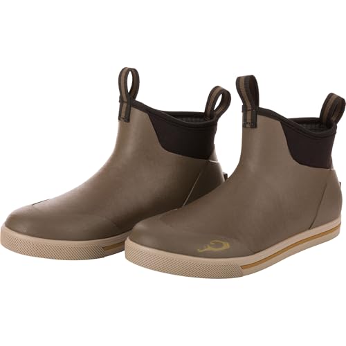 Drake Waterfowl Men's Camp Deck Boots - Waterproof 6' Ankle Neoprene Outdoor Boots with Fleece Liner & Non-Marking Outsole, Mud Brown, 12