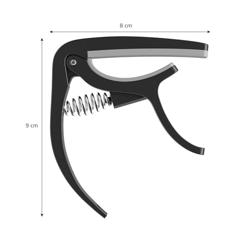 Image of Amazon Basics Guitar Capo with Pin Remover | Heavy Duty ABS Material | Versatile Fit | For Acoustic & Electric Guitar, Ukulele and Banjo | Buzz Free (Black)