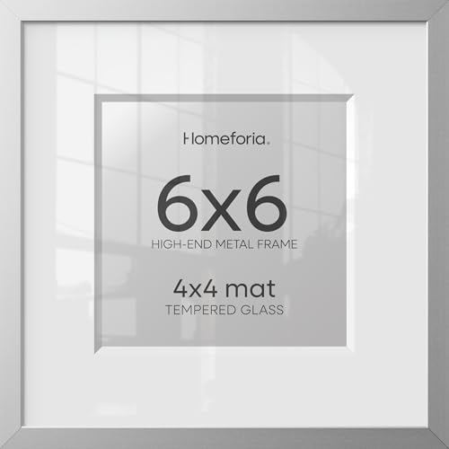 Image of Homeforia 6x6 Silver Picture Frame, High-End Metal, 4x4 Mat, Glass | High End Aluminum, Tempered Glass, Acid-Free 4x4 Removable Mat, 6x6 in Edge-to-Edge Display 6x6, Wall Kit, Set Of 3