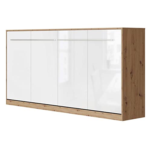 SMARTBett Schrankbett Standard 90x200 120x200 140x200 160x200 Bettschrank Wandbett Wildeiche/Weiss Hochglanz 90 Horizontal