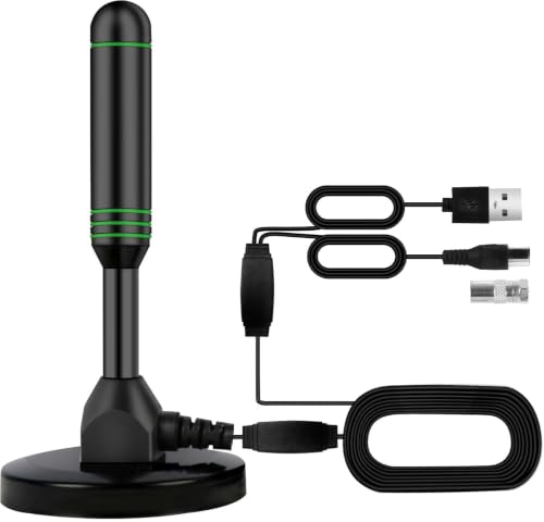 Image of Indoor TV Antenna with 2 Signal Boosters & 32FT Cable - Digital Antenna for Smart TV, Magnetic Base, Supports 4K 1080p - Dual Amplifiers for Long Range Reception of Local Channels(Green)