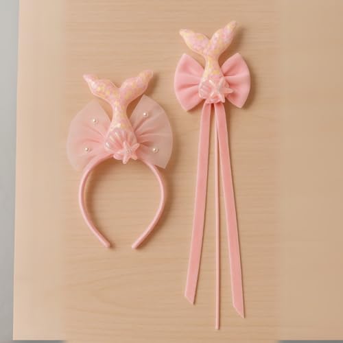 Image of Wanna Party Iridiscent Mermaid Wand and Headband, Girls Princess Mermaid Dress up Accessories for Girls Ariel Crown Headband & Wand for Kids Dress up,Halloween Christmas Party Favors for Kids