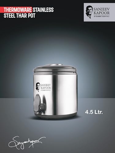 Image of Sanjeev Kapoor by Classic Essentials 4.5L Stainless Steel Vacuum Insulated Thermo Jug - Double Wall Water Dispenser for Hot & Cold Beverages, Silver (4500ml)