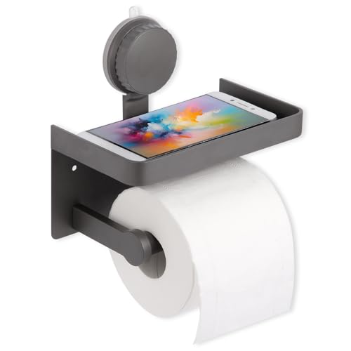 Support de papier toilette à ventouse avec étagère pour téléphone, support mural à visser, support de rouleau de papier toilette antirouille avec étagère, distributeur de rouleaux de papier toilette