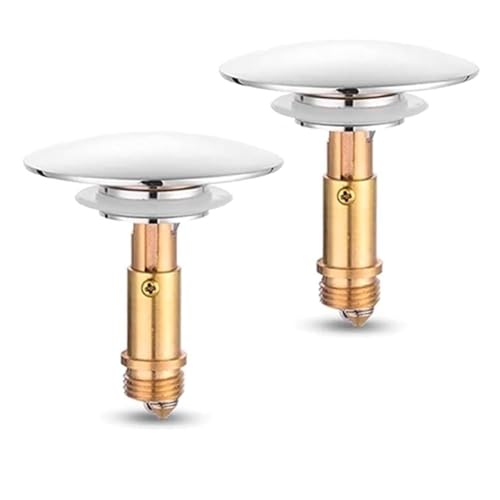 Pop Up Click Clack Sprung Plug Stopper,Bathroom Basin Sink Drain Plug Stopper,Waste Push Button Brass Slotted Plug for Washbasin Bathroom 2pcs