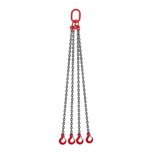 Chaîne de levage - Chaîne de levage en acier G80 - 4 brins - Charge maximale de 5 T - Chaîne haute résistance avec crochets de sécurité - Utilisation industrielle - Pour chantier de construction, port