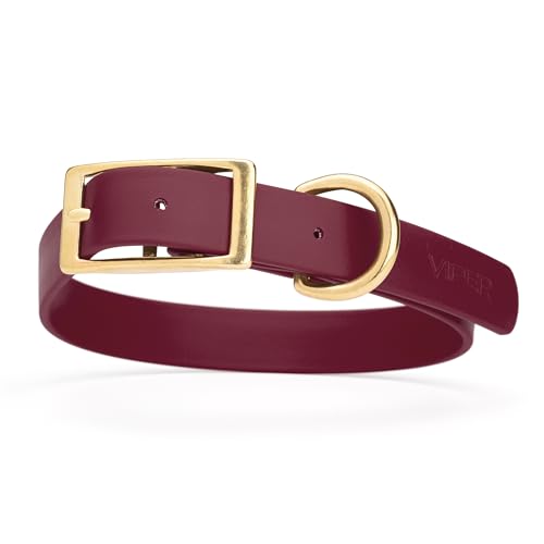 Image of Viper Biothane Heavy Duty Waterproof Dog Collar Strong Coated Nylon Webbing w /Solid Brass Hardware Odor-Proof Easy to Clean High Performance Fits Small Medium or Large Dogs, Merlot Burgundy